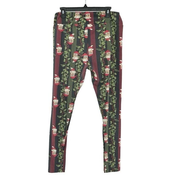 LULAROE Women’s Santa & Holly Red Green Striped High Waist Christmas Leggings - Picture 9 of 14